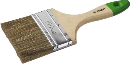 Кисть плоская  ЗУБР &quot;ЛАЗУРЬ-МАСТЕР&quot;, смешанная щетина, деревянная ручка, 100мм 4-01009-100 купить в Кургане