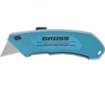 Нож 130 мм алюм. корпус выдв. трапец. лезвие 18 мм SK-5 клипса для ремня + 4 лезвия GROSS 78899 купить в Кургане