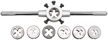 Набор ЗУБР &quot;МАСТЕР&quot; с металлорежущим инструментом, плашки М3-М12, плашкодержатель, - на карточке, 8 предметов 28128-H8 купить в Кургане