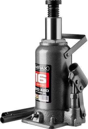 Домкрат гидравлический бутылочный, 16т, 220-420 мм, MIRAX 43260-16 43260-16 купить в Кургане