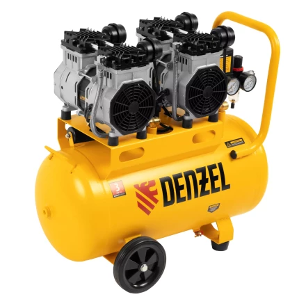 Компрессор безмасляный, малошумный Denzel DLS 2200/50, 2200 Вт, 2x1100, 50 л, 380 л/мин купить в Кургане