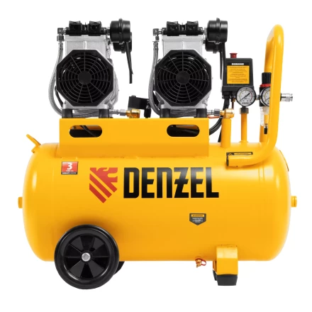 Компрессор безмасляный, малошумный Denzel DLS 2200/50, 2200 Вт, 2x1100, 50 л, 380 л/мин купить в Кургане