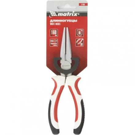 Длинногубцы White Nickel 180 мм прямые никелированные трехкомпонентные рукоятки MATRIX 17189 купить в Кургане