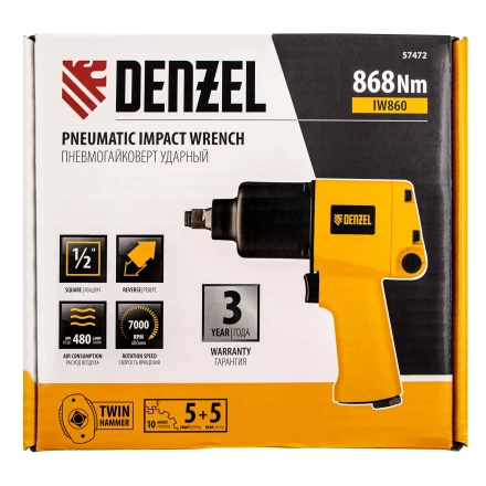 Ударный пневмогайковерт IW860, 1/2&quot;, 7000 об/мин, 868 Нм Denzel 57472 купить в Кургане