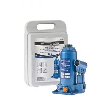 Домкрат гидравлический бутылочный 5 т h подъема 197–382 мм в пластиковом кейсе STELS 51126 купить в Кургане