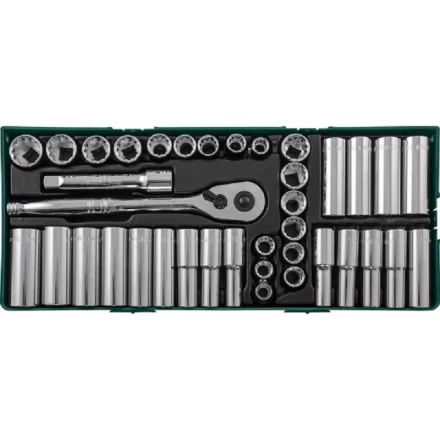 Набор головок торцевых стандарных 12гранных и глубоких 6гранных дюймовых 38предметов ложемент Jonnesway S05H4238SP 49080 купить в Кургане