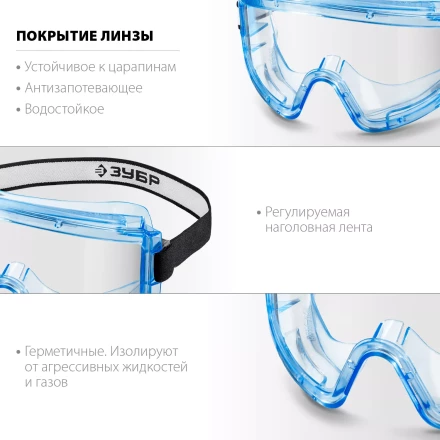 ЗУБР ПАНОРАМА Г, закрытого типа, стекло из ударопрочного поликарбоната, защитные очки с герметичной вентиляцией, Профессионал (110232) купить в Кургане