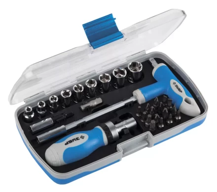 Набор ЗУБР Отвертка &quot;ЭКСПЕРТ&quot; реверс. с насадками, 2-хкомп.ручка,битодерж. с Т-образ.ручкой, в пласт. боксе, 29пред. 25285-H29 купить в Кургане