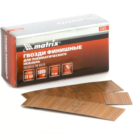 Гвозди финишные шпильки 23GA для пн. нейлера финишного диам. 0,64 мм длина -20 мм,5000 шт MATRIX 57675 купить в Кургане