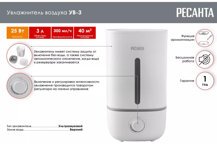 Увлажнитель воздуха Ресанта УВ-3 67/7/1 купить в Кургане