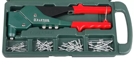 Заклепочник поворотн. 360°, KRAFTOOL "RX-7" 31176-H6, d=2,4-4,8 мм - Al и сталь, d=2,4-4,0 - нерж сталь, в боксе, с набором заклепок 31176-H6 купить в Кургане