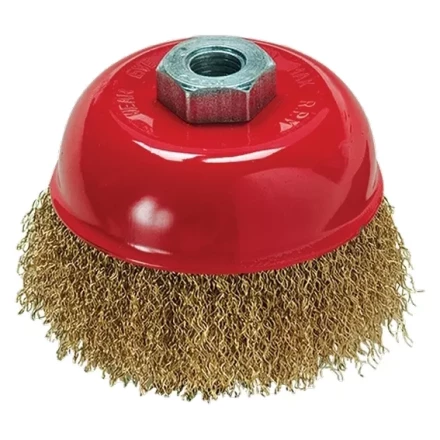 Щетка для УШМ, 100 мм, М14, &quot;чашка&quot;, латунированная витая проволока  MATRIX 74605 купить в Кургане