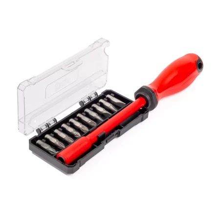 Диэлектрическая отвертка КВТ VDE НИО-2210 со сменными битами S2, профиль SL, PH, PZ, 10 шт. (88928) купить в Кургане