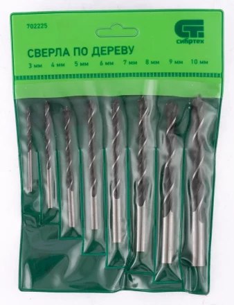 Набор сверл по дереву 3-4-5-6-7-8-9-10 мм 8 штук цилиндрический хвостовик СИБРТЕХ 702225 купить в Кургане