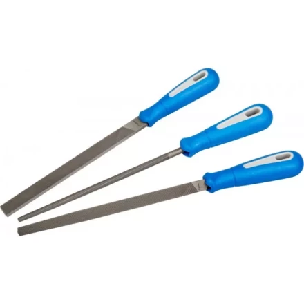 Набор ЗУБР: Напильники &quot;ПРОФЕССИОНАЛ&quot; с двухкомпонентной ручкой, плоский, трехгранный, круглый, №2, 200мм 16550-20-H3 купить в Кургане