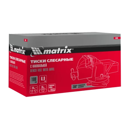 Тиски слесарные, 100 мм, поворотные, с наковальней// Matrix 18600 купить в Кургане