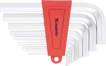 Набор ключей шестигранных имбусовых HEX, 2–12 мм, CrV,  9 шт., короткие,  сатин  MATRIX 12301 купить в Кургане