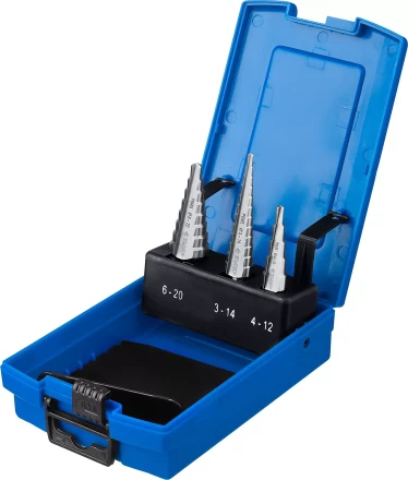 Набор ЗУБР ступенчатых сверл по сталям и цвет. мет. ст. Р6М5, d=3-14мм, 12ступ. d=4-12мм 5 ступ., d=6-20мм 14ступ. 29670-3-20-H3_z01 купить в Кургане