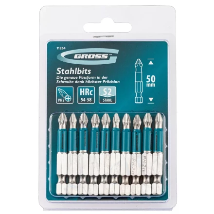 Набор бит PH2 х 50, сталь S2, 10 шт. Gross 11264 купить в Кургане