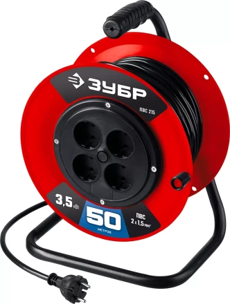 ЗУБР ПВС-215, ПВС, 2 х 1.5 мм2, 50 м, 3500 Вт, силовой удлинитель на катушке (55103-50) купить в Кургане