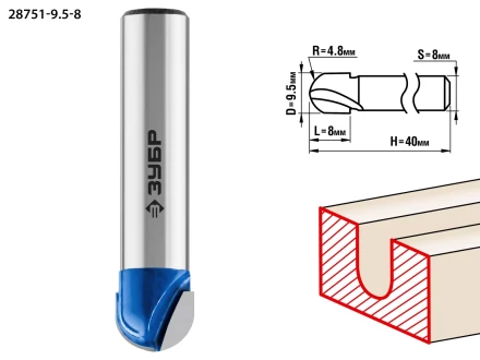 ЗУБР 9.5 x 8 мм, радиус 4.8 мм, фреза пазовая галтельная, Профессионал (28751-9.5-8) купить в Кургане