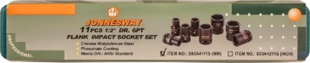 Набор головок торцевых ударных 1/2&quot;DR 10-24мм  11предметов Jonnesway S03A4111S 47183 купить в Кургане