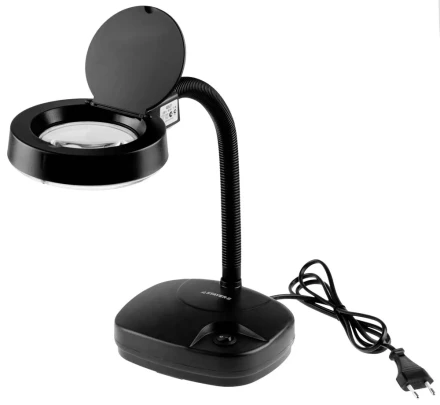 Лупа STAYER "PROFESSIONAL" с подсветкой на гибком штативе, 3-х/8-и кратная, питание от сети 220В 40531 купить в Кургане