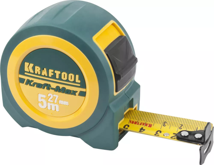 Рулетка KRAFTOOL "Kraft-Max", длинный вылет, нейлон покрытие, упрочненный двухкомп корпус, 5м/27мм 34127-05-27 купить в Кургане