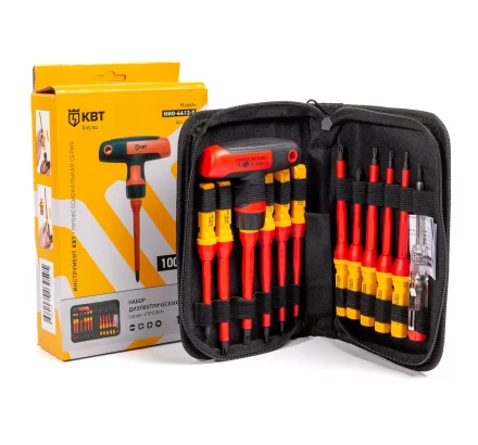 Диэлектрическая Т-образная отвертка КВТ VDE НИО-4412-Т со сменными битами, 12 шт. (87128) купить в Кургане