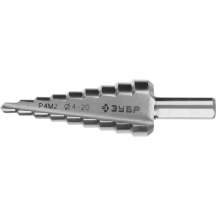 Сверло ЗУБР &quot;МАСТЕР&quot; ступенчатое по сталям и цвет.мет., быстрорежущая сталь, d=4-20мм, 9ступ.d=4-20, L-75 мм,трехгран. хвост. 8мм 29665-4-20-9 купить в Кургане