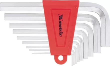 Набор ключей шестигранных имбусовых HEX, 1,5–10 мм, CrV,  9 шт., короткие,  сатин  MATRIX 12303 купить в Кургане