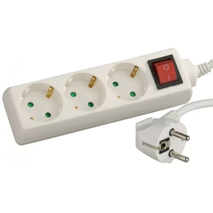 Удлинитель СВЕТОЗАР электрический с заземлением, выключателем, евро, с защитными шторками, 3 гнезда, 3м SV-55035-3 купить в Кургане