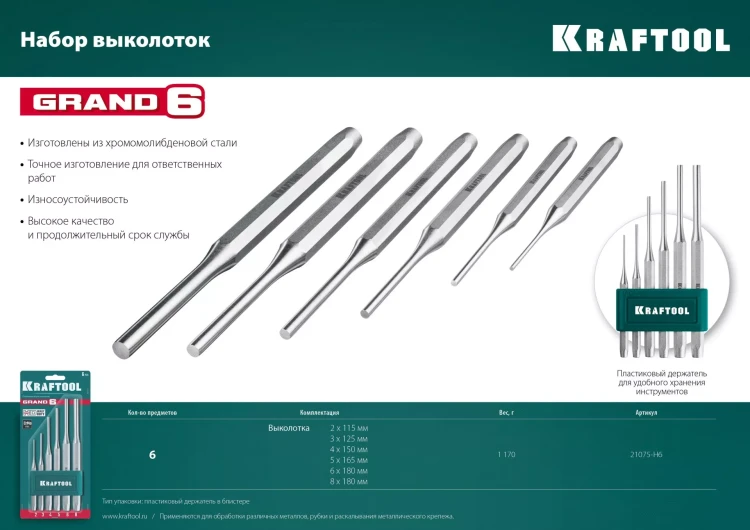 Наборы зубил и кернеров GRAND 21075-H6 купить в Кургане