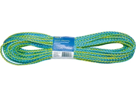 Шнур вязаный полипропиленовый с сердечником &quot;Радуга&quot; 4 мм L 20 м 60-70 кгс СИБРТЕХ 93950 купить в Кургане