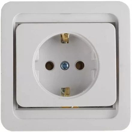 Розетка СВЕТОЗАР &quot;ГАММА&quot; одинарная, с заземлением, цвет белый, 16А/~250В SV-54105-W купить в Кургане