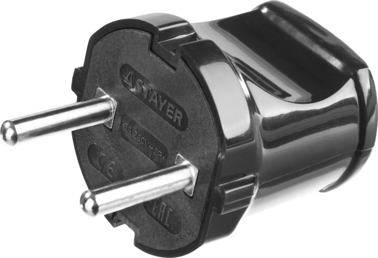 Вилка MAXElectro электрическая, 6А/220В, черная, STAYER 55150-B купить в Кургане