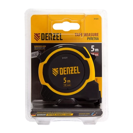 РулеткаDenzel 5м х 19мм, двухкомп. корпус, магнитный обрезиненный зацеп, 31531 купить в Кургане