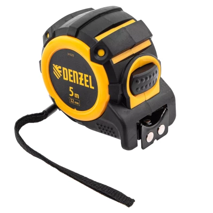 Рулетка Denzel 5м х 32мм, автоматич. фиксац., нейлон. покрытие, магнит. зацеп, двухстор. разметка 31523 купить в Кургане