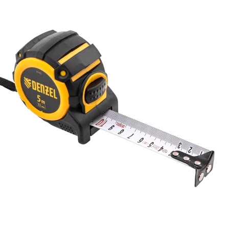 Рулетка Denzel 5м х 32мм, автоматич. фиксац., нейлон. покрытие, магнит. зацеп, двухстор. разметка 31523 купить в Кургане