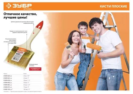 Кисть плоская ЗУБР &quot;УНИВЕРСАЛ-ОПТИМА&quot;, светлая щетина, деревянная ручка, 50мм 01099-050_z01 купить в Кургане