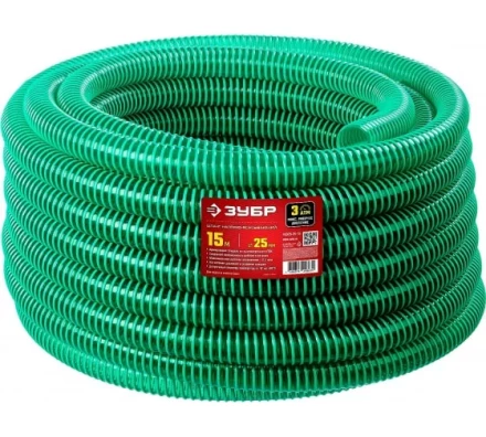 Шланг напорно-всасывающий ЗУБР со спиралью ПВХ 15 м, 25 мм, 3 атм купить в Кургане
