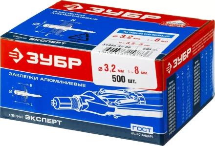 Заклепки ЗУБР алюминиевые, 3,2x 8мм, 500шт 31305-32-08 купить в Кургане