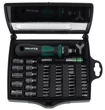 Отвертка KRAFTOOL &quot;EXPERT&quot;, реверсивная, с битами, 55шт 25554-H55 купить в Кургане