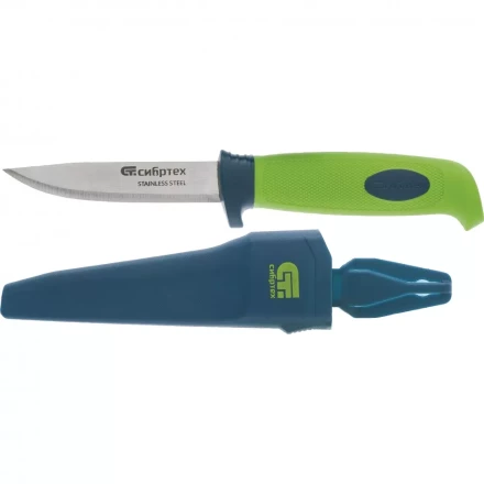 Нож универсальный с чехлом обрезиненная рукоятка 220мм лезвие - 100 мм Сибртех 79015 купить в Кургане