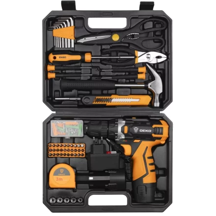 Дрель аккумуляторная DKCD12FU-Li DEKO + набор 104 инструмента для дома, 063-4117 купить в Кургане