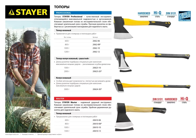 Топор STAYER "MASTER" кованый с деревянной рукояткой, 1,0кг 20610-10 купить в Кургане