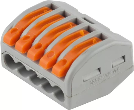 Клемма СВЕТОЗАР соединительная, разъемная, 5-и проводная, 400В, 32А, 0,5-2,5мм2/0,5-4мм2, 2шт 49190-5 купить в Кургане