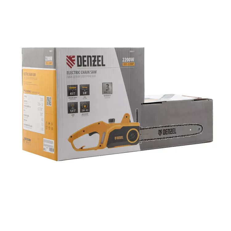 Пила цепная электрическая Denzel EDS-2200P, 2.2 кВт,поперечная, шина 45 см, шаг 3/8, паз 1.3 мм, 63 звена 95617 купить в Кургане