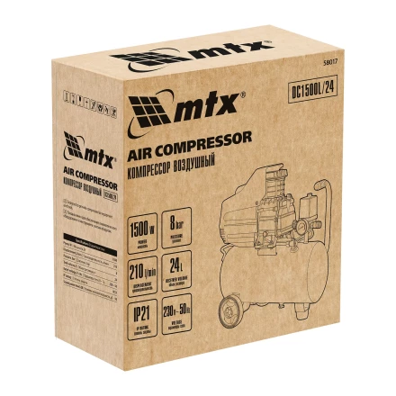 Компрессор воздушный MTX DC1500L/24, 1,5 кВт, 24 л, 210 л/мин 58017 купить в Кургане