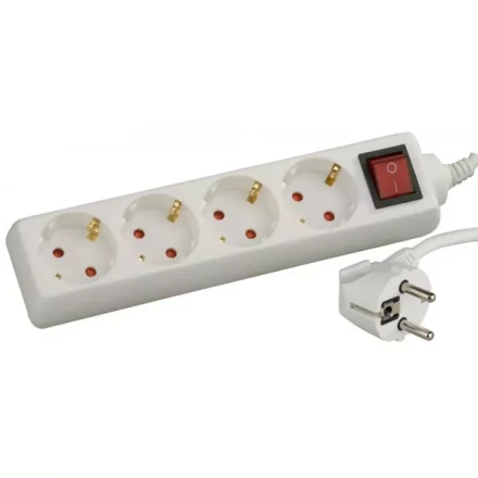 Удлинитель СВЕТОЗАР электрический с заземлением, выключателем, с защитными шторками, евро, 4 гнезда,3м SV-55045-3 купить в Кургане